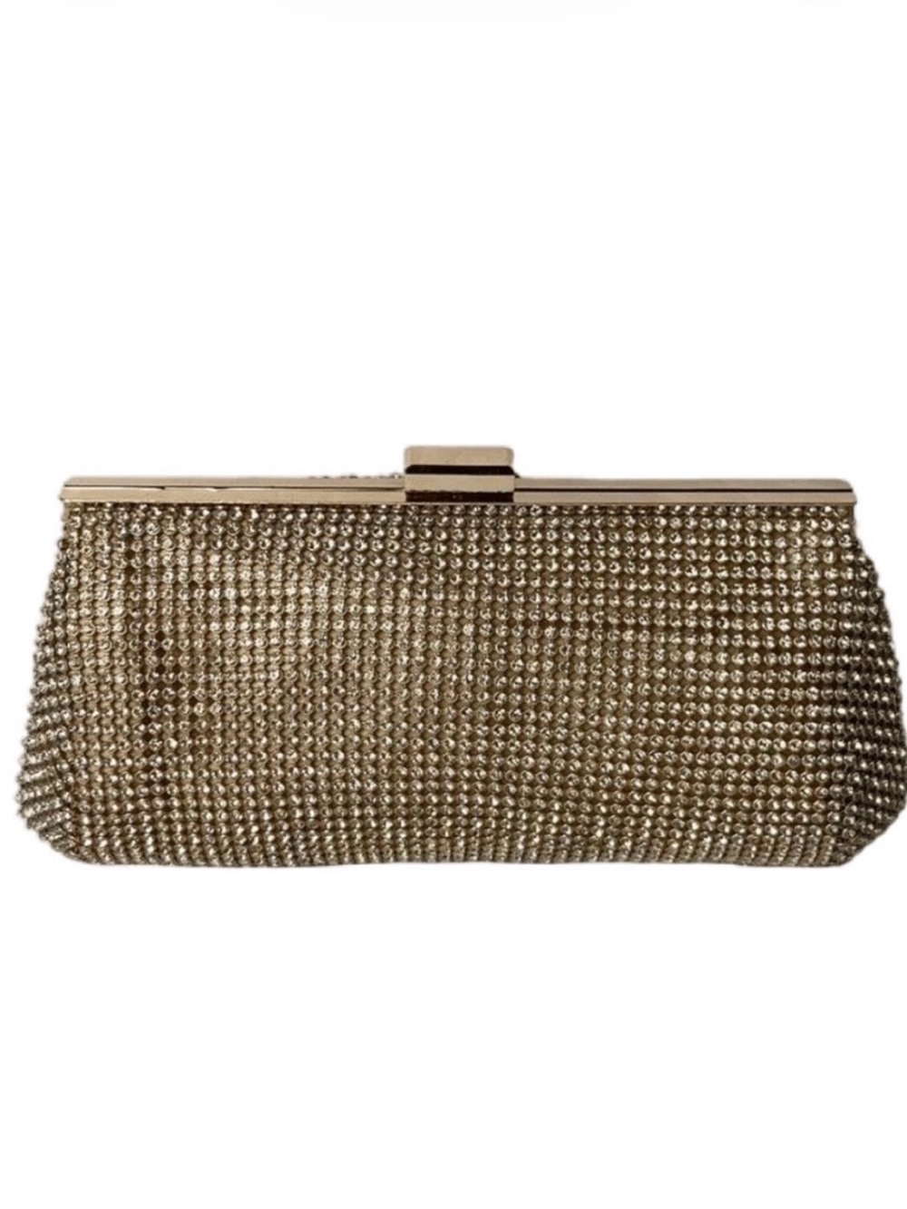Glint Gold Crystal Mesh Clutch